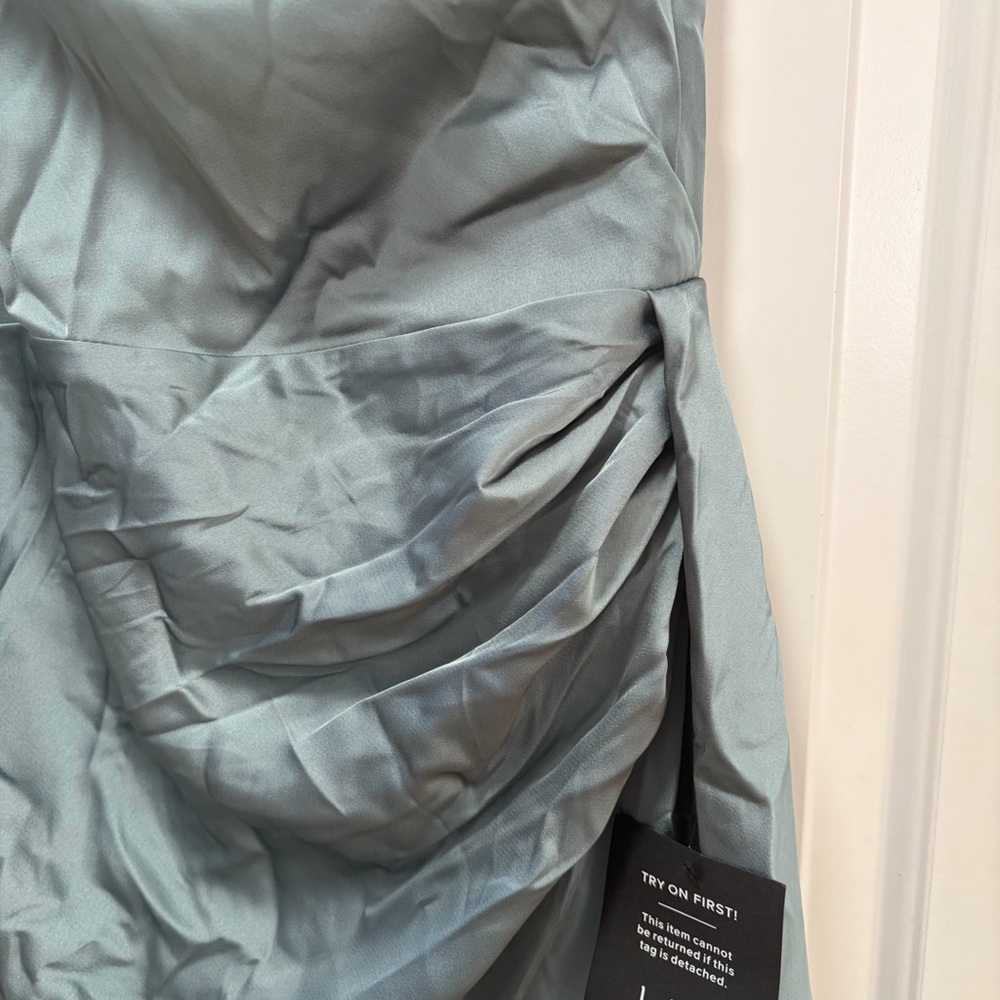 Lulus Signature Elegance NWT size XL Slate Blue Satin One-Shoulder Maxi Dress - Picture 5 of 14